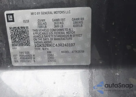 2018 GMC Yukon Slt z USA, uszkodzony, nr VIN 1GKS2BKC4JR243107